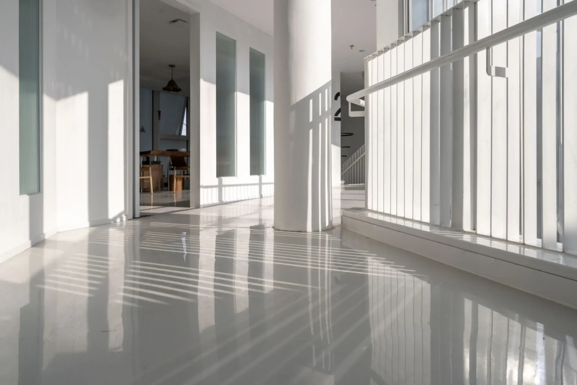 Minimalist interior design with bright reflections