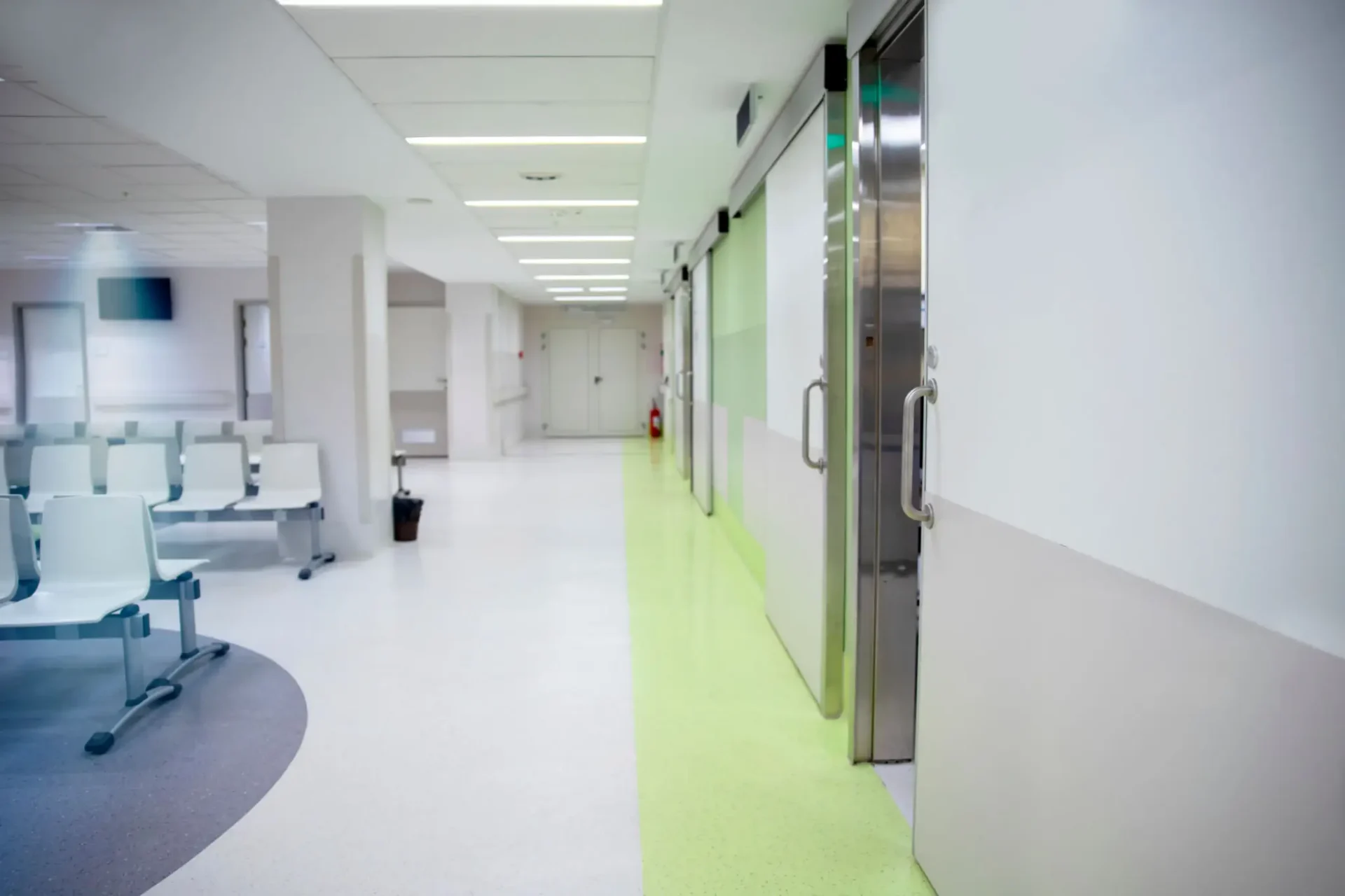 Clean clinic waiting room and doors
